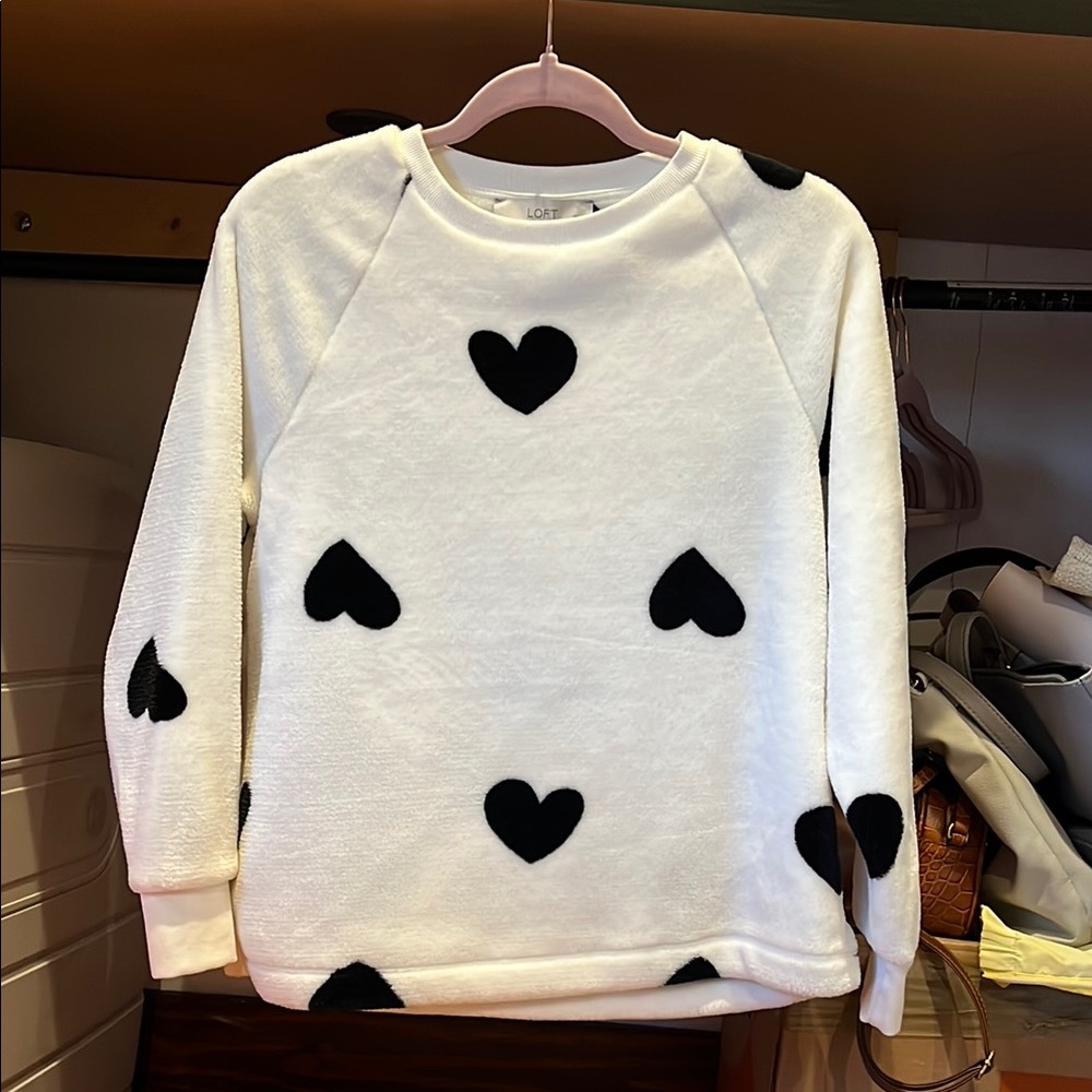 LOFT White and Black Crew Neck Sweater
